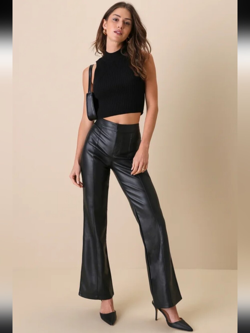 Free People Uptown Black High-Rise Vegan Leather Pants/ 4